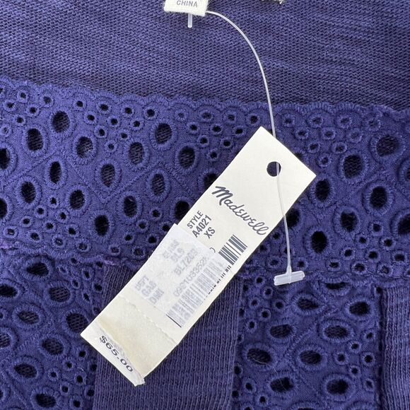 Madewell Navy Blue Eyelet Inset VIGNETTE Shirt Blouse NWT Women's top size XS - Picture 8 of 11